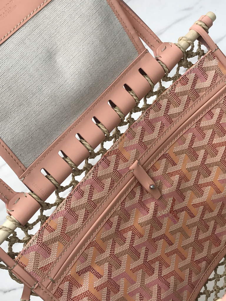 Goyard Aligre Bag, GY120182 Raffia Pink Leather