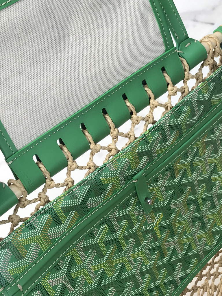 Goyard Aligre Bag, GY120182 Raffia Green Leather