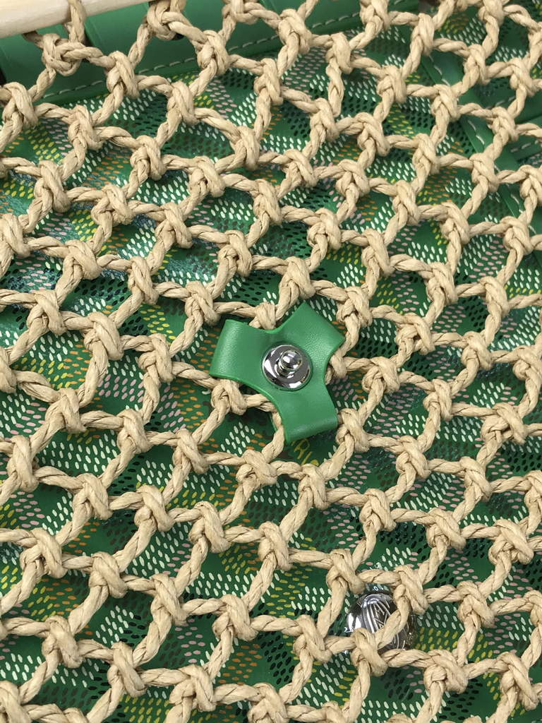 Goyard Aligre Bag, GY120182 Raffia Green Leather