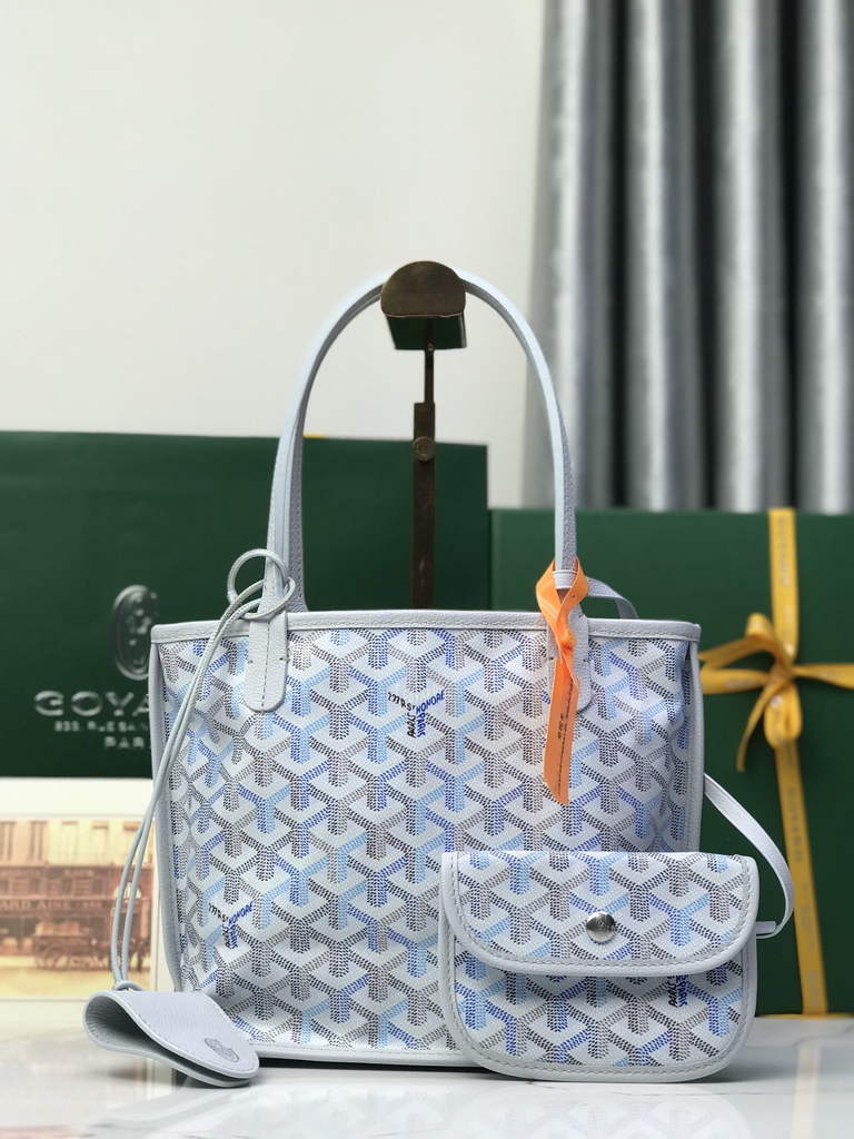 Goyard Anjou Mini Tote Bag, GY020660 Leather Light Blue