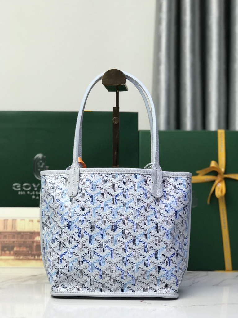 Goyard Anjou Mini Tote Bag, GY020660 Leather Light Blue
