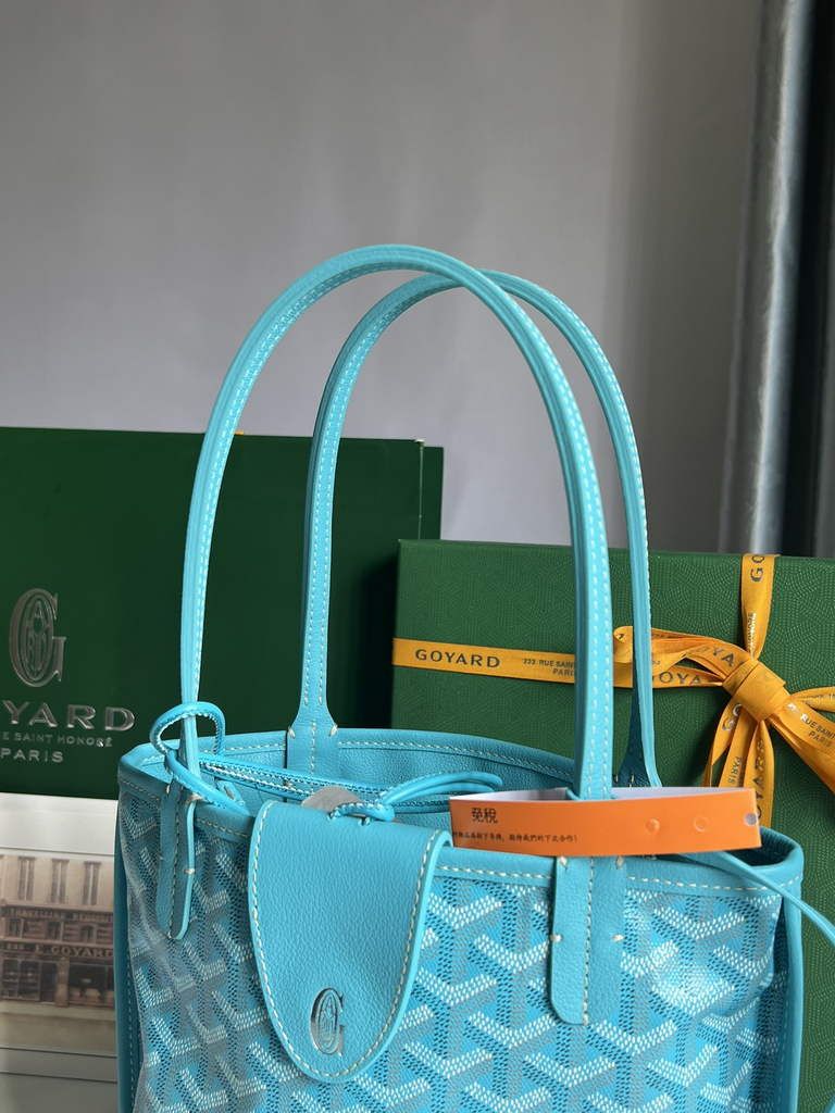 Goyard Anjou Mini Tote Bag, GY020660 Leather Light Blue