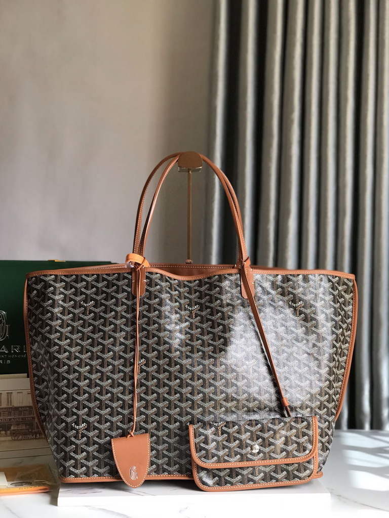 Goyard Anjou GM Tote Bag, GY020661 Leather Brown