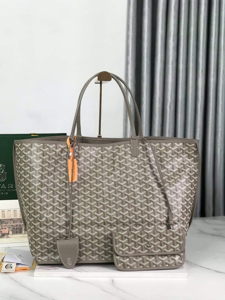 Goyard Anjou GM Tote Bag, GY020661 Leather Light Gray