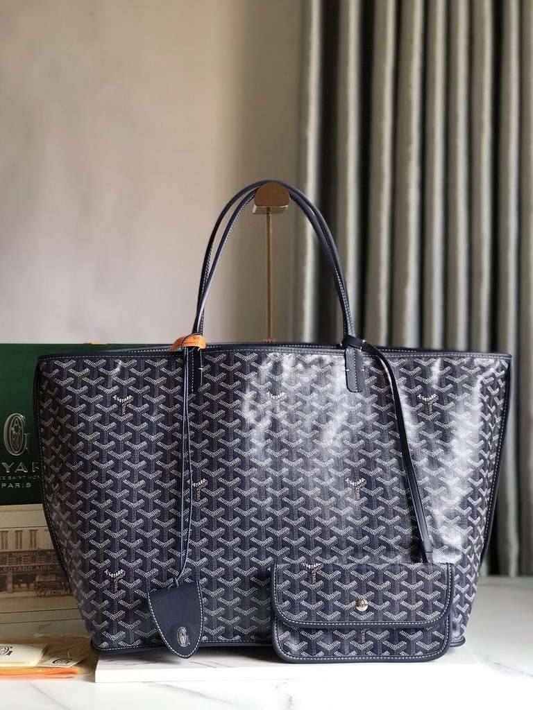 Goyard Anjou GM Tote Bag, GY020661 Leather Navy