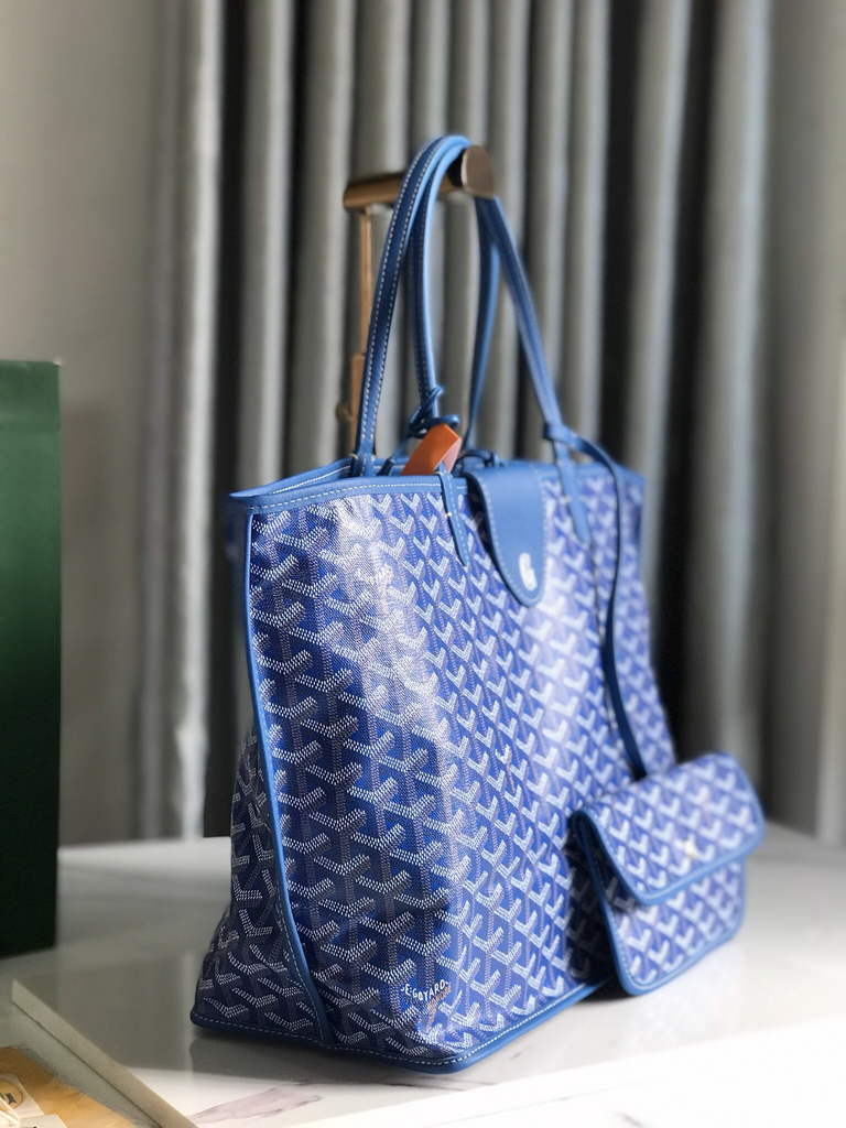 Goyard Anjou PM Tote Bag, GY020662 Leather Blue