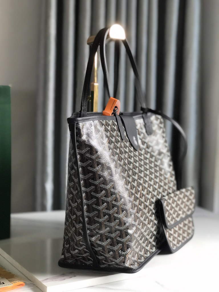 Goyard Anjou PM Tote Bag, GY020662 Leather Black