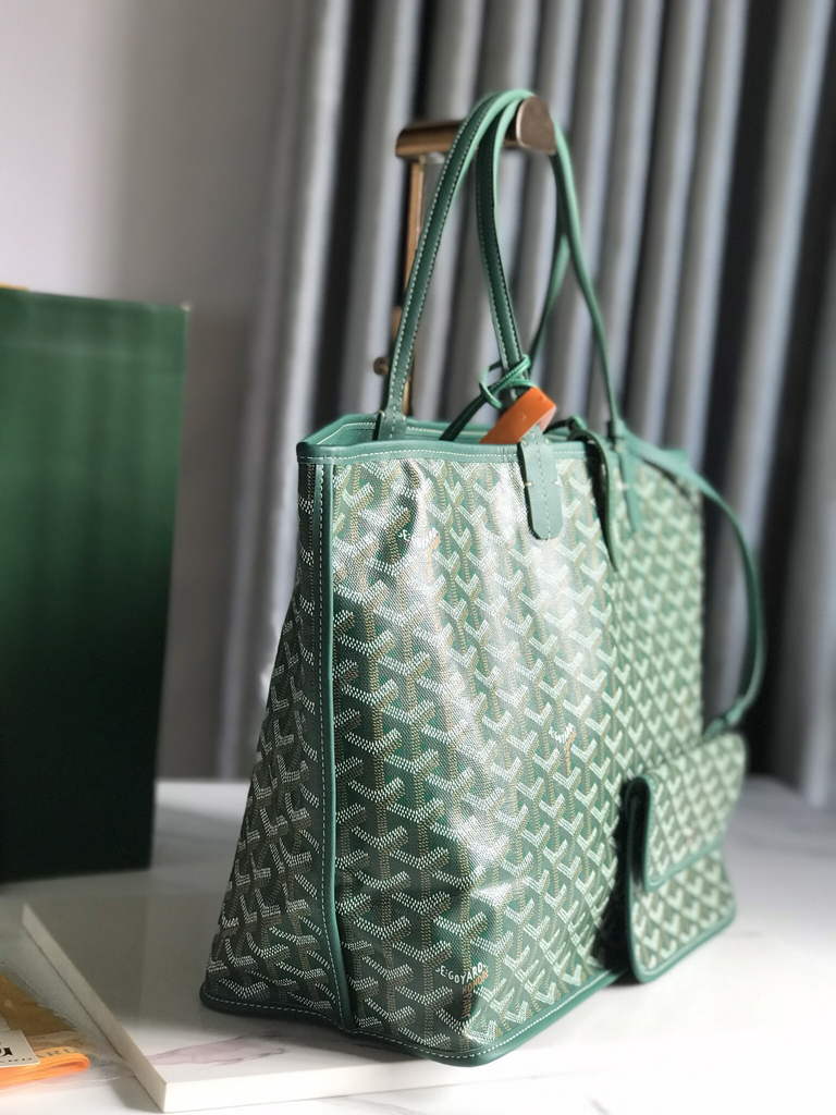 Goyard Anjou PM Tote Bag, GY020662 Leather Green