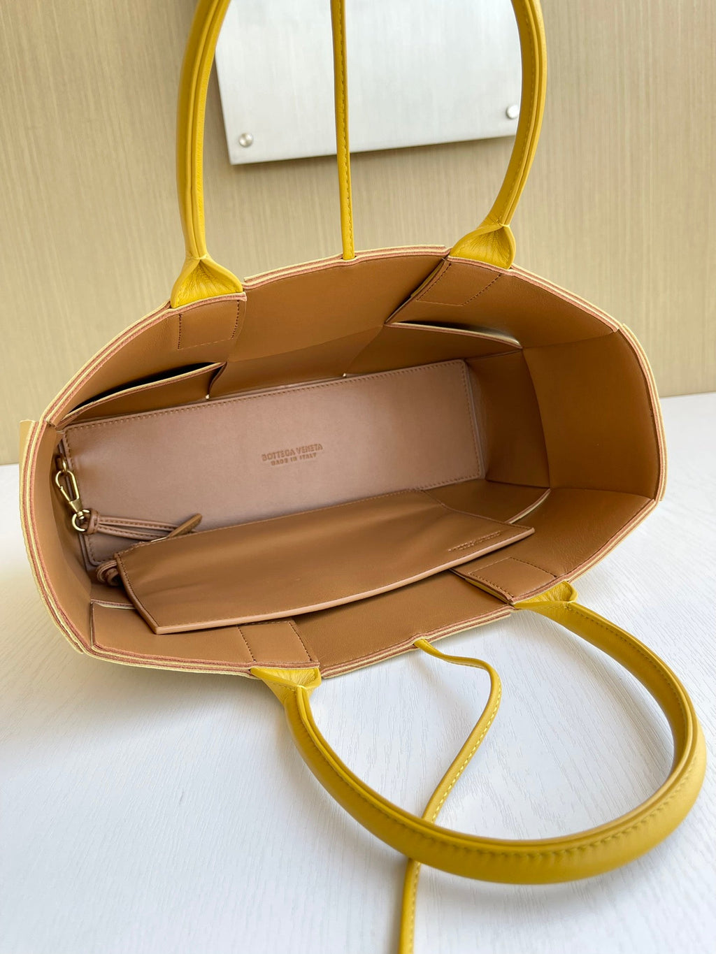 Bottega Veneta Small Arco Tote Bag 652867 Lambskin Yellow Tan