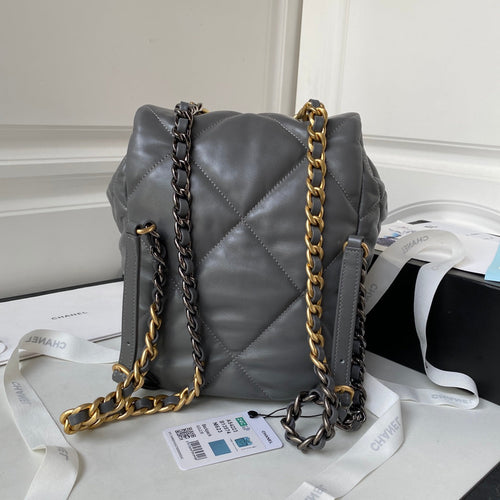 Chanel 19 Backpack AS4223 Lambskin Gold & Silver-Tone Gray