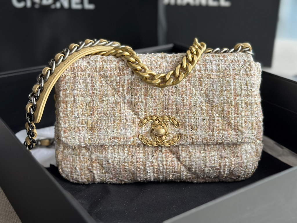 Chanel 19 handbags AS1160 Cotton Tweed Beige