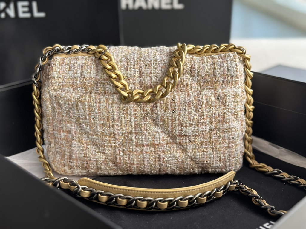 Chanel 19 handbags AS1160 Cotton Tweed Beige