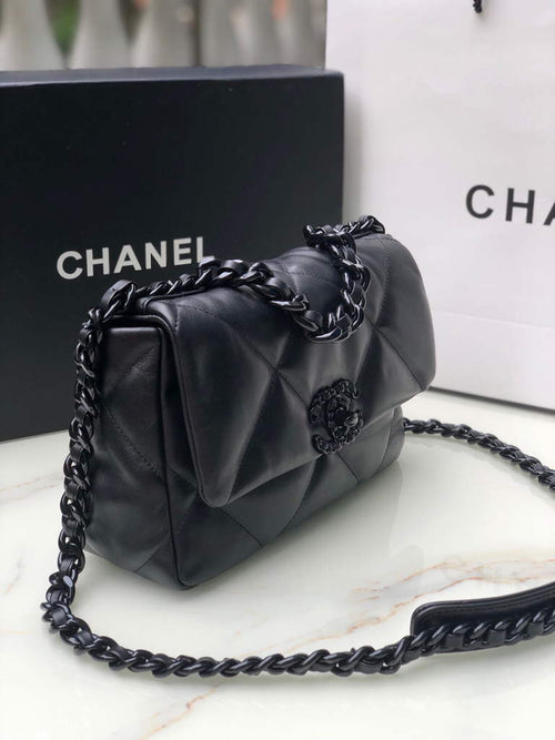 Chanel 19 handbags AS1160 Black Lambskin Black