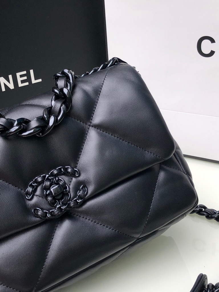 Chanel 19 handbags AS1160 Black Lambskin Black