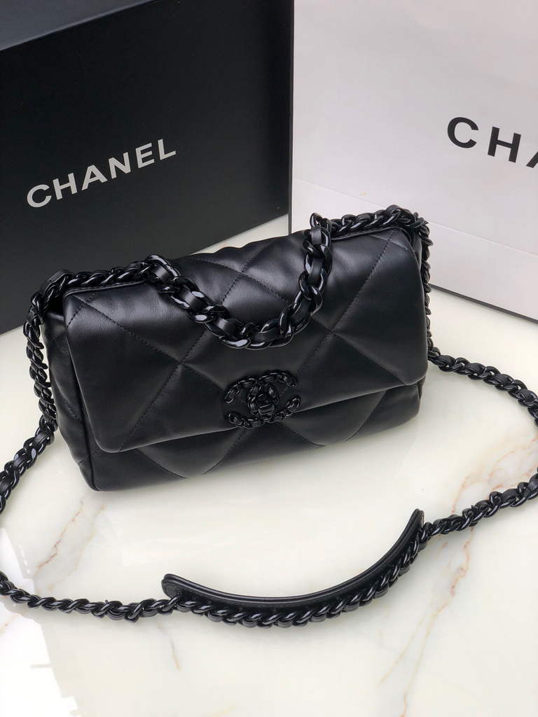 Chanel 19 handbags AS1160 Black Lambskin Black