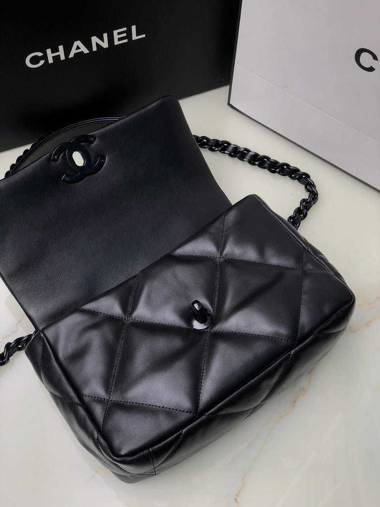 Chanel 19 handbags AS1160 Black Lambskin Black