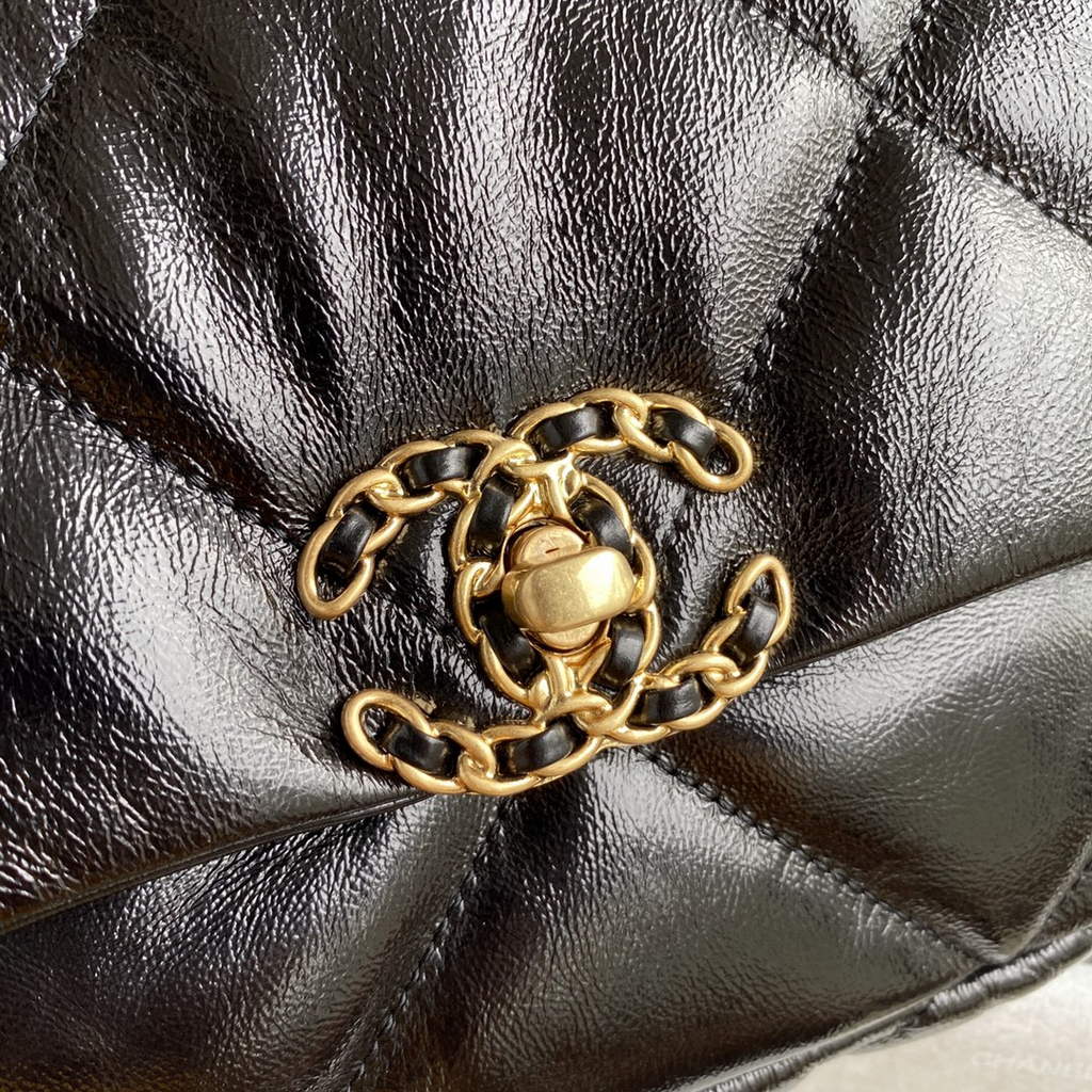 Chanel 19 handbags AS1160 Black Lambskin Gold