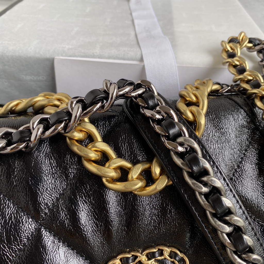 Chanel 19 handbags AS1160 Black Lambskin Gold