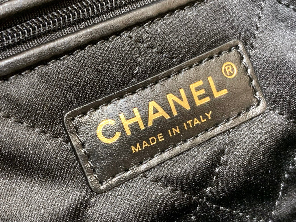 Chanel 22 Bag AS3261 Black Shiny Calfskin White-Tone Metal