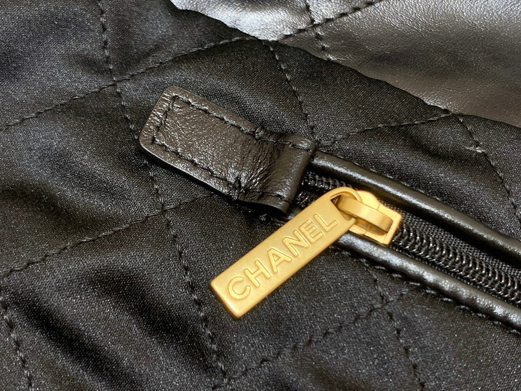 Chanel 22 Bag AS3261 Black Shiny Calfskin White-Tone Metal