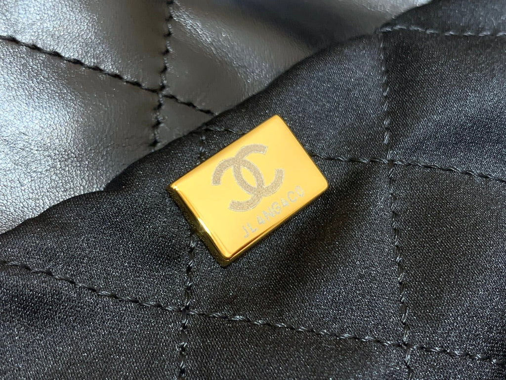 Chanel 22 Bag AS3261 Black Shiny Calfskin White-Tone Metal
