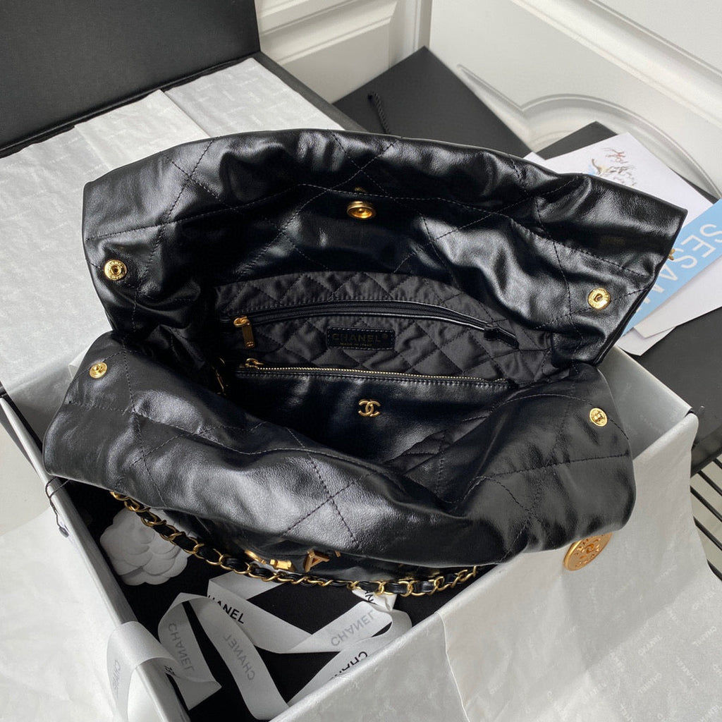 Chanel 22 Small Handbag AS3260 Shiny Calfskin Gold-Tone Metal Black