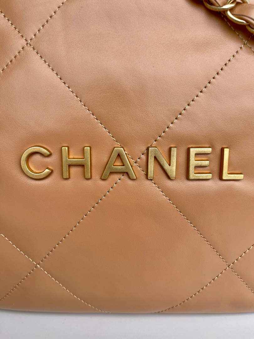 Chanel 22 Small Handbag AS3260 Shiny Calfskin Gold-Tone Metal Camel