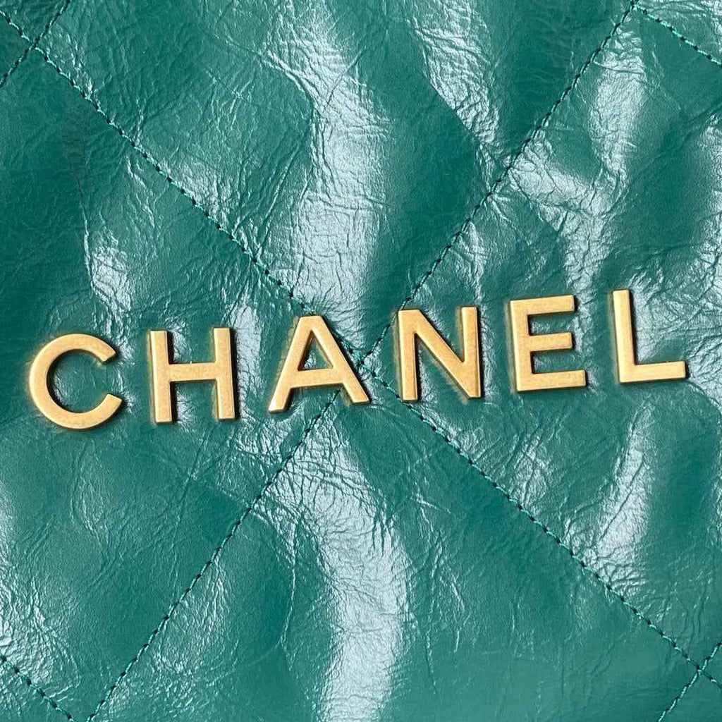 Chanel 22 Small Handbag AS3260 Shiny Calfskin Gold-Tone Metal Dark Green