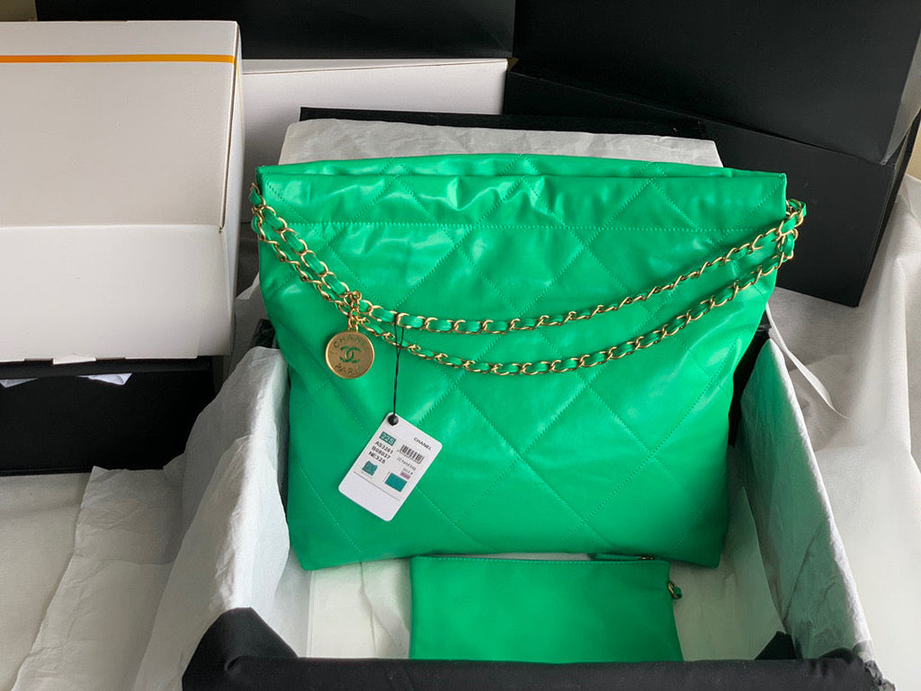 Chanel 22 Small Handbag AS3260 Shiny Calfskin Gold-Tone Metal Green