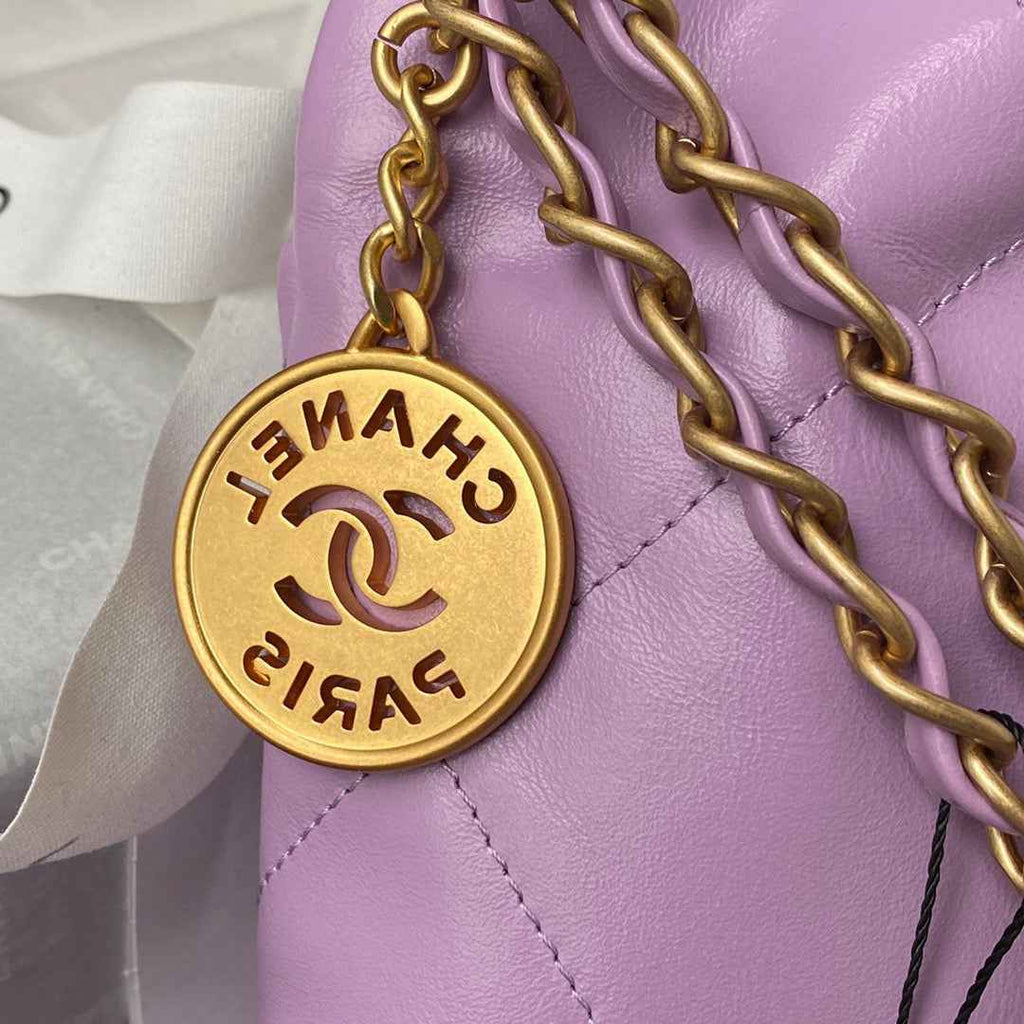 Chanel 22 Small Handbag AS3260 Shiny Calfskin Gold-Tone Metal Purple
