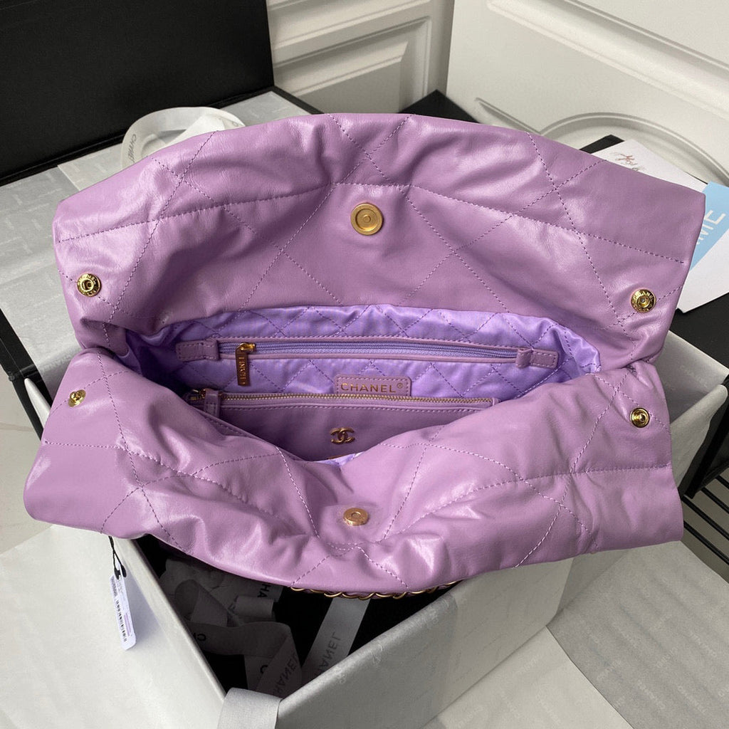 Chanel 22 Small Handbag AS3260 Shiny Calfskin Gold-Tone Metal Purple