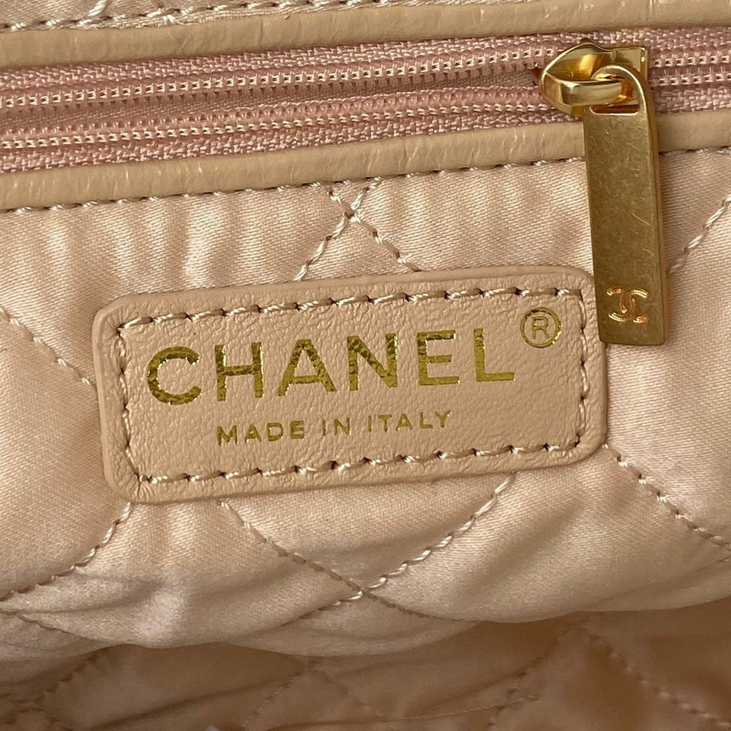 Chanel 22 Small Handbag AS3260 Shiny Calfskin Gold-Tone Metal White Logo Gold