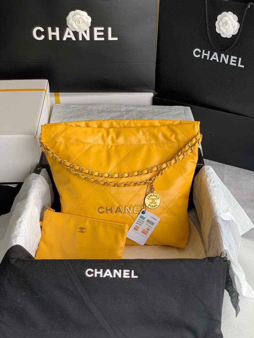 Chanel 22 Small Handbag AS3260 Shiny Calfskin Gold-Tone Metal Yellow