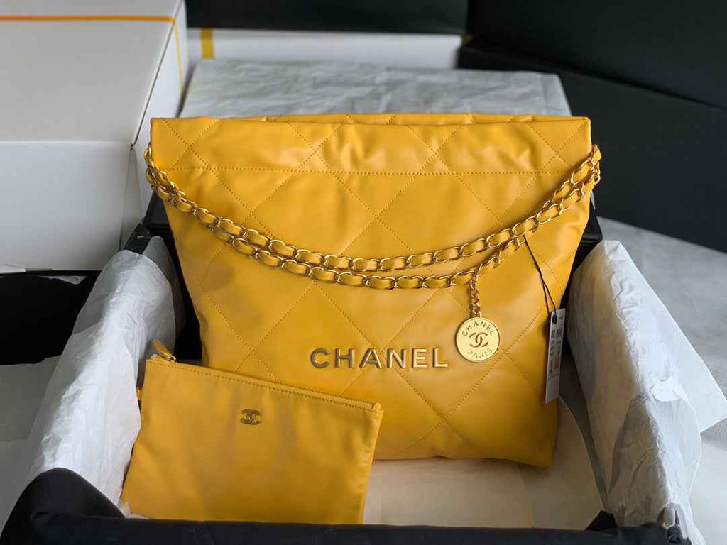 Chanel 22 Small Handbag AS3260 Shiny Calfskin Gold-Tone Metal Yellow