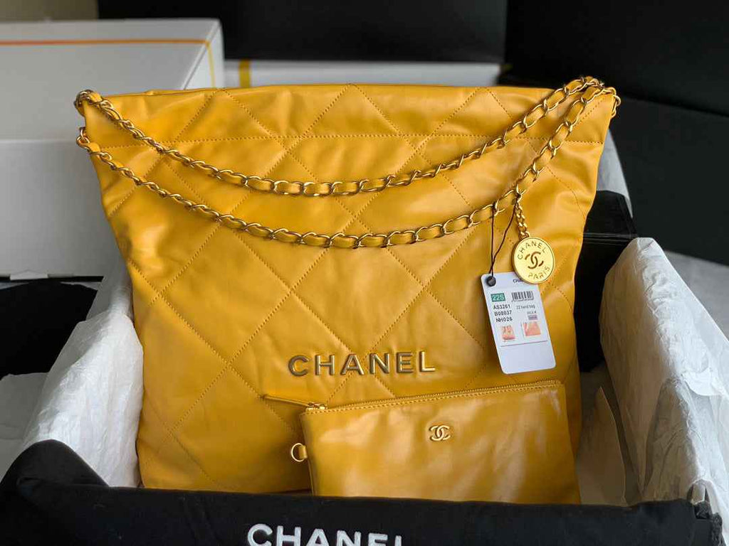 Chanel 22 Handbag AS3261 Shiny Calfskin Gold-Tone Metal Yellow