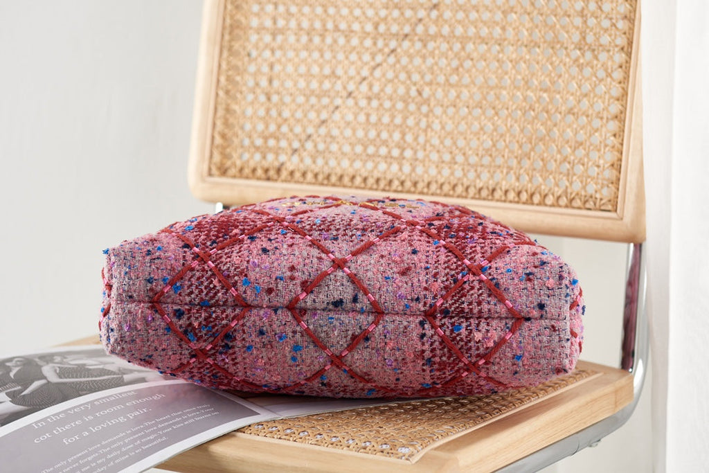 Chanel 22 Handbag AS3261 Tweed Gold Metal Pink Burgundy