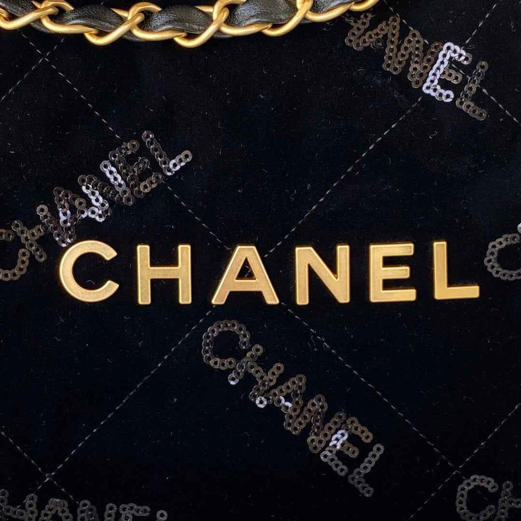 Chanel 22 Handbag AS3261 Wool Tweed Gold Metal Black Ecru