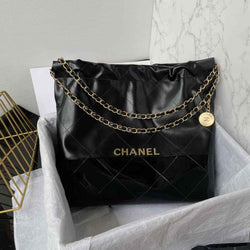 Chanel 22 Handbag AS3261 Black Calfskin