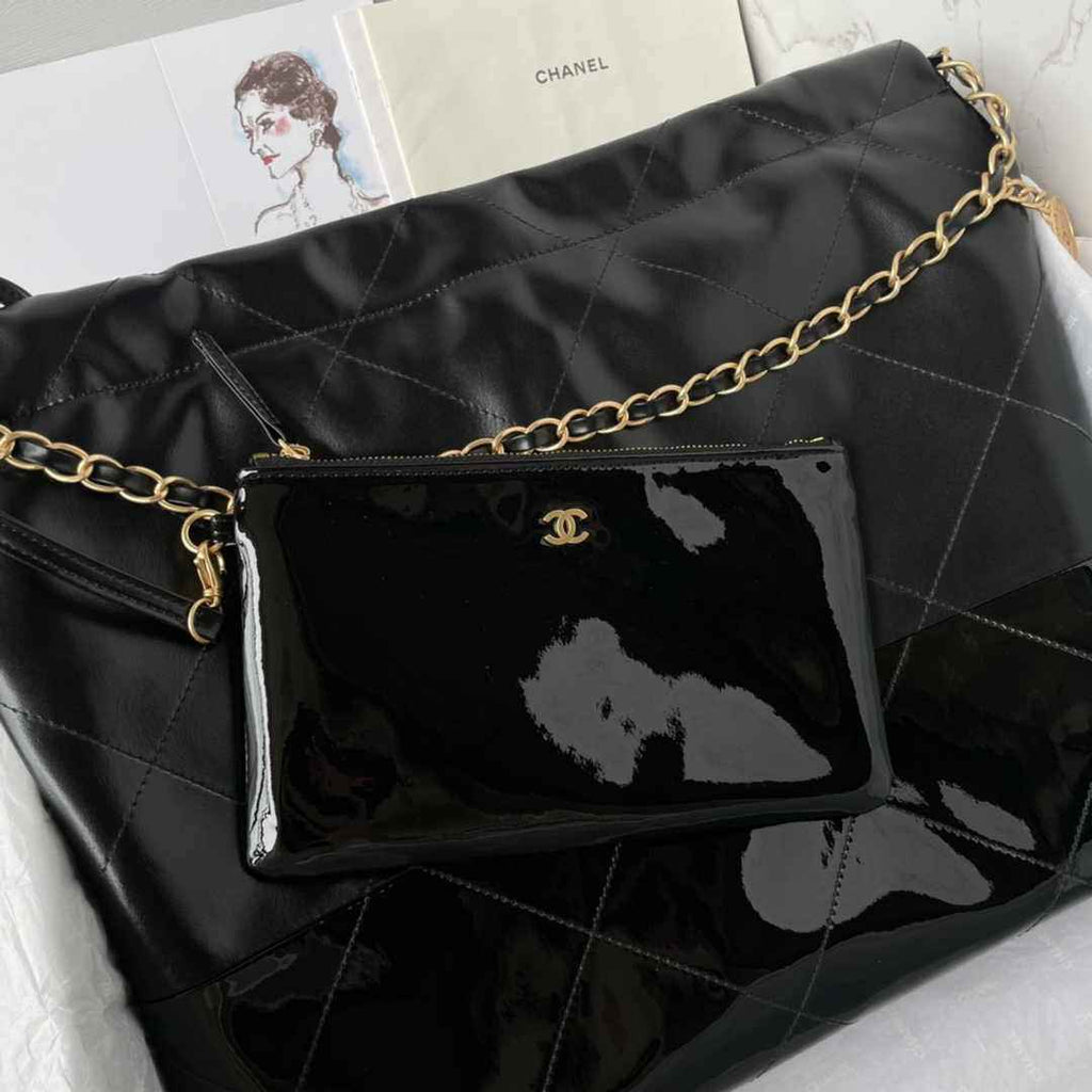 Chanel 22 Handbag AS3261 Black Calfskin