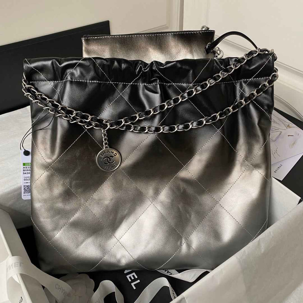 Chanel 22 Handbag AS3261 Gray Calfskin