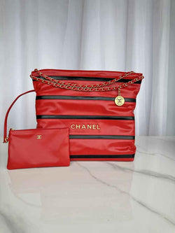 Chanel 22 Handbag AS3261 Red Black Calfskin