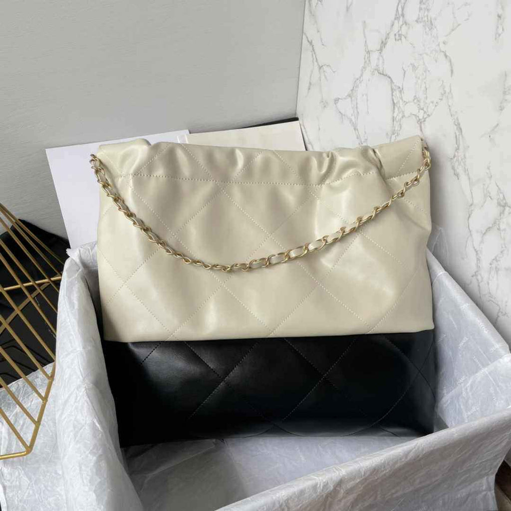 Chanel 22 Handbag AS3261 Black Beige Calfskin