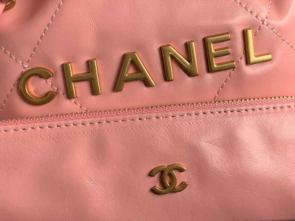 Chanel 22 Large Handbag AS3262 Shiny Calfskin Gold-Tone Metal Pink
