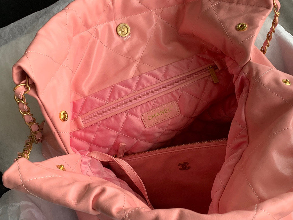 Chanel 22 Large Handbag AS3262 Shiny Calfskin Gold-Tone Metal Pink