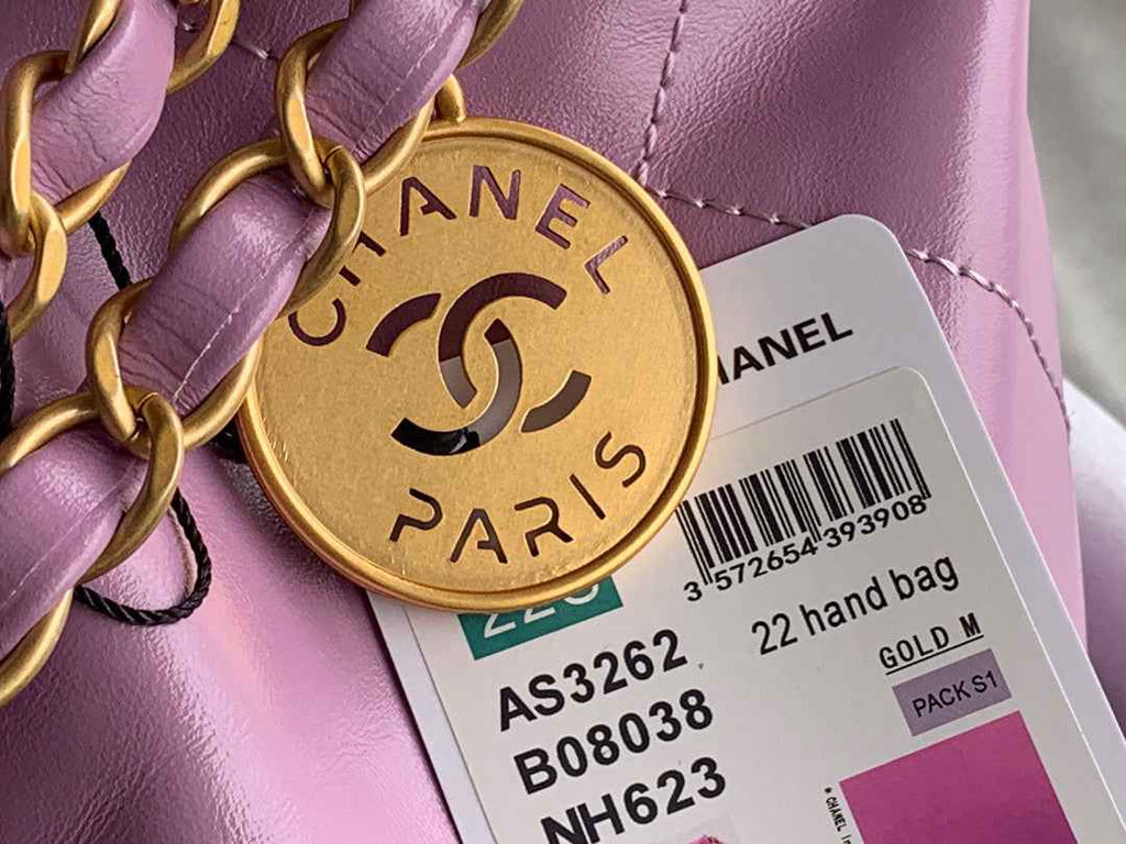 Chanel 22 Large Handbag AS3262 Shiny Calfskin Gold-Tone Metal Purple