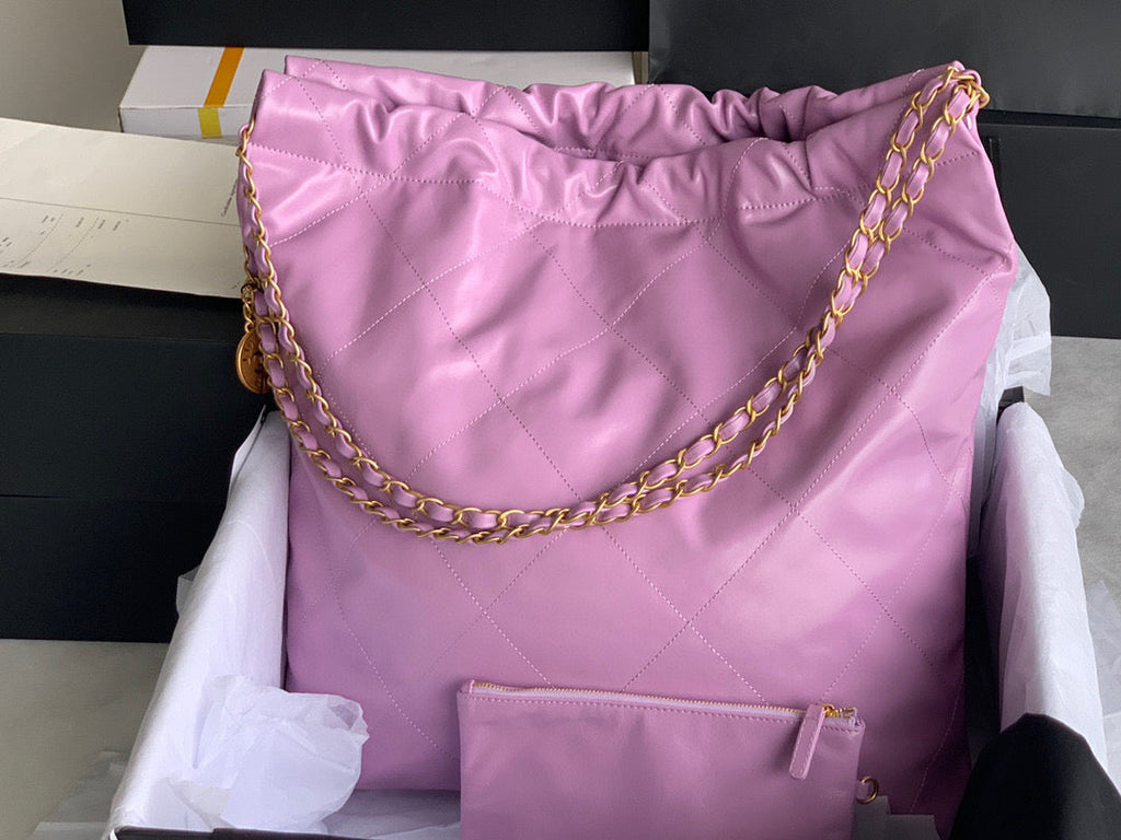 Chanel 22 Large Handbag AS3262 Shiny Calfskin Gold-Tone Metal Purple