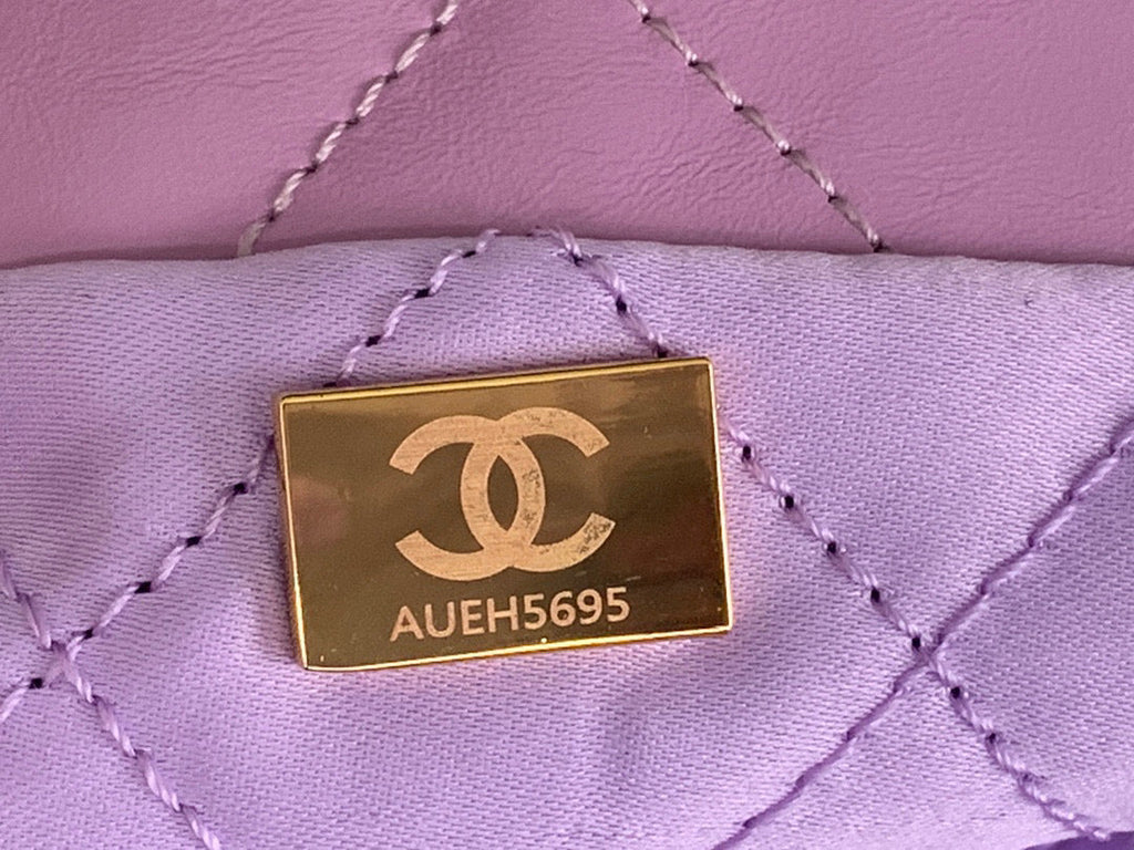 Chanel 22 Large Handbag AS3262 Shiny Calfskin Gold-Tone Metal Purple
