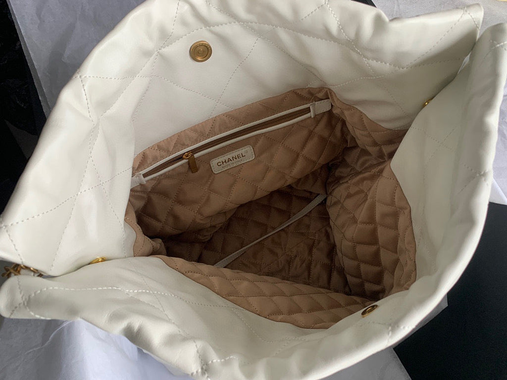 Chanel 22 Large Handbag AS3262 Shiny Calfskin Gold-Tone Metal White