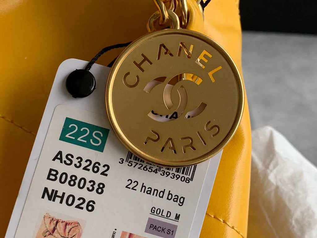 Chanel 22 Large Handbag AS3262 Shiny Calfskin Gold-Tone Metal Yellow