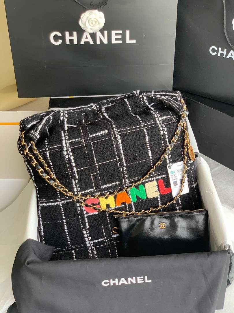 Chanel 22 Large Handbag AS3262 Clothes Gold-Tone Metal Black
